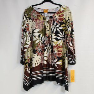 Ruby Rd Women's Meet Me In Tahiti Lush Tropics O-Ring Top Plus Size 1X